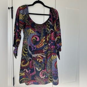 Voom by Joy Han 100% silk dress open shoulder tie wrist retro y2k